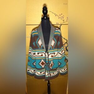 Back in the Saddle Sweater Southwestern Aztec Equestrian Cardigan Turquoise NWOT
